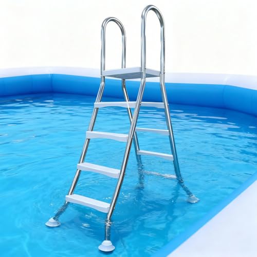 Escalera doble para piscina 4 pasos 72.8 pulg acero inoxidable miniatura 1