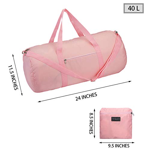 Vorspack Duffel Bag 24 Inches Foldable Lightweight Gym Bag with Inner Pocket for Travel Sports - Pink