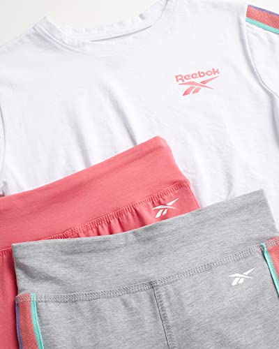 Reebok Girls' Active Legging Set - 3 Piece Performance Short-Sleeve T-Shirt And Leggings (7-12), Size 7, Strawberry Pink #TOP1