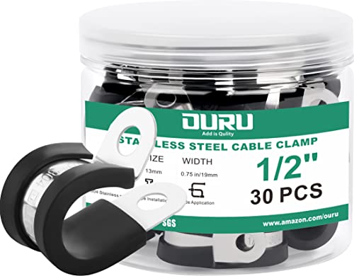 OURU 1/2-Inch Stainless Steel Rubber Coated Pipe & Wire Clamps (30pcs, Black, 13mm)