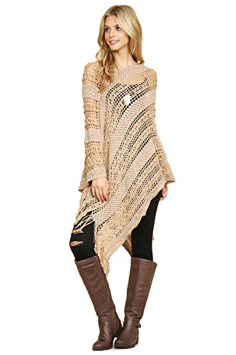 Image of RIAH FASHION Bohemian Sequin Glitter Shawl Wrap Poncho - Kimono Cardigan, Sparkly Metallic Mesh Scarf, Open Knit Crochet