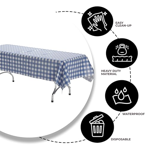 Exquisite Picnic Table Cover - 6 Pack Premium Rectangle Plastic Tablecloth - Blue & White Checkered BBQ Table Cover - Gingham Checkerboard Disposable Tablecloth 54" x 108" Rectangle by Exquisite - Used condition - Image 4