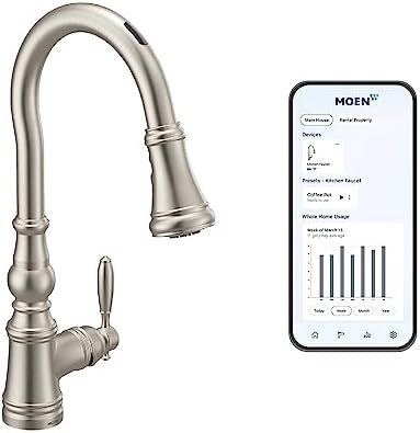 Moen S73004EVSRS Weymouth Smart Touchless Pull Down Sprayer Kitchen Faucet with Voice Control and Power Boost, Spot Resist Stainless