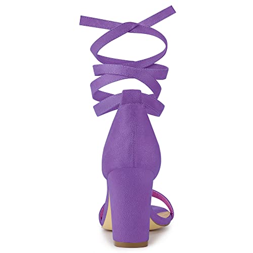 Allegra K Allegra K Women's Lace Up and Ankle Strap Chunky Lavender Heel Sandals 7 M US