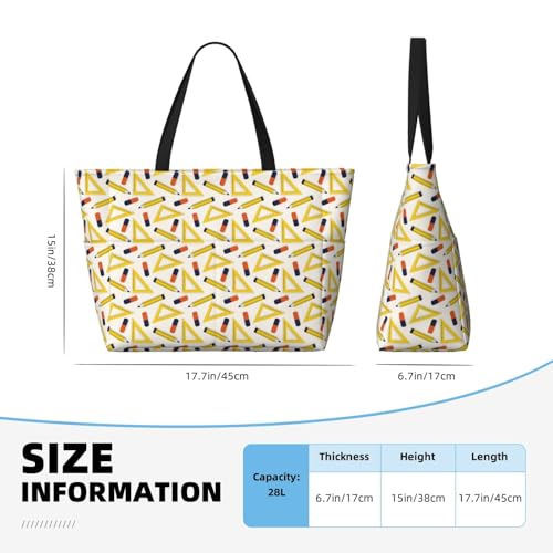 Large Beach Bags Water-resistant Sandproof - funny ruler pencil Print Cute Beach Tote Bags for Women with Zipper2