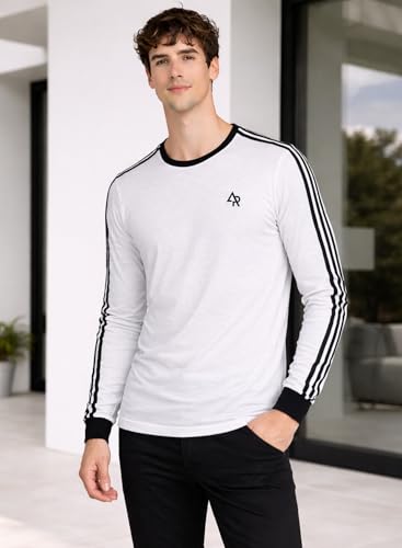 Image of ADRO Men's Full Sleeve T-Shirt Navy Grey Colorblock | Cotton Round Neck Casual Tshirt | Regular Fit Stylish T Shirt