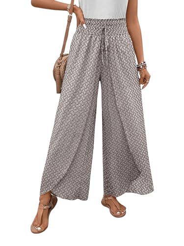 Verdusa Women's Wrap Slit Graphic Baggy Wrap Pants Vacation Casual Loose Long Trousers