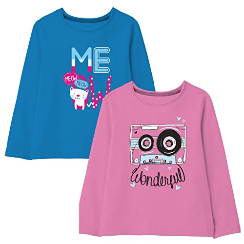 Image of minicult Cotton Printed Full Sleeve T Shirts for Girls(Pack of 2)(Pink 1)