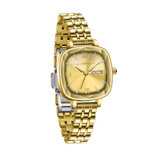 Image of Giordano Elegant Square Rose Gold Watch for Women - Crystal & Roman Hour Markers, Day-Date Display, Stainless Steel Strap