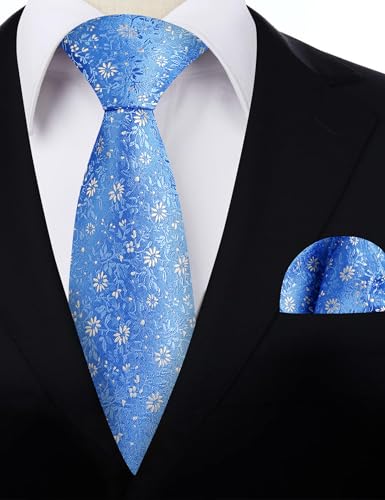 Image of Alizeal Mens 3.15inches Exquisite Floral Tie with Small Flower Printed Pocket Square