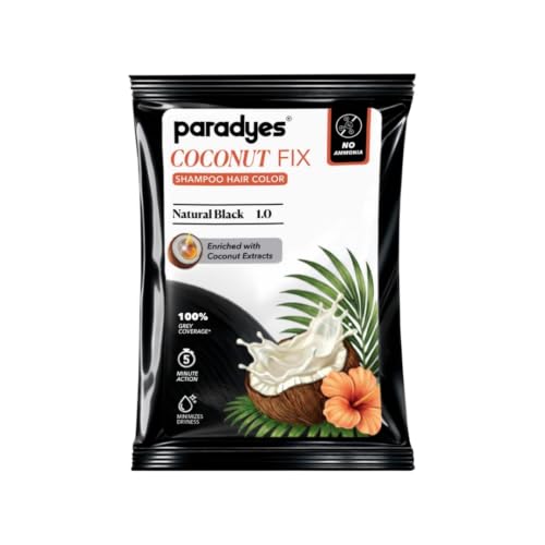 Image of Paradyes Coconut Fix Shampoo Hair Color Natural Black 1.0, No Ammonia, Enriched with Coconut Extracts to Minimizes Dryness, 5 - Minute Grey Coverage