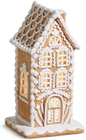 RAZ Imports Christmas Lighted Gingerbread House Figurine, 10-inch Height, Holiday Decoration