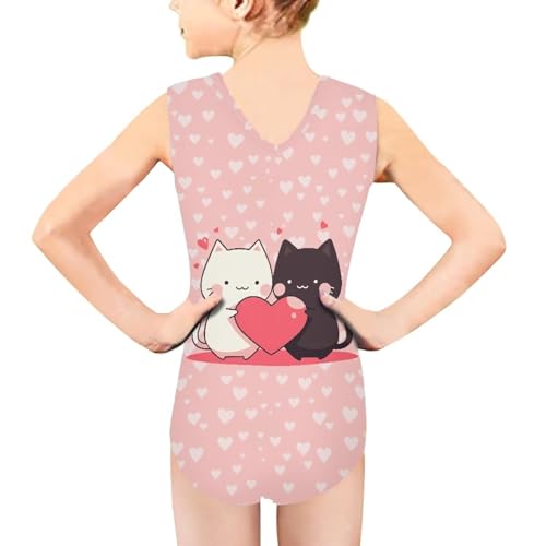 Image of Girls Cartoon Pattern One-Piece Swimsuits Sport Racer Swimwear Beach Bathing Suit, Size 5-14