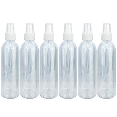 Beauticom 6 Piece 8 Oz Clear Transparent Plastic Spray Bottle with Fine Mist Sprayer and Cap for Travel, Fragrances, Oils, Alcohol and Other Liquids