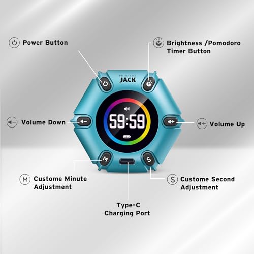 Image of Pomodoro Timer, Magnetic Visual Timer with Flip Countdown, Silent & Alarm, Tools for Anyone, Cube Digital Timer for for Work, Kitchen Cooking, Study, 3 /5 /10 /25 /30 /60min & Custom Countdown - Turquoise