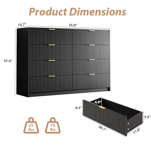 image for MAISONARIA 3-Piece Dresser Bedroom Set, 8 Drawer Dresser & 3 Drawer Ni