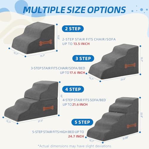Dog Stairs 3-Step for Small Dogs and Cats to Get on Bed and Furniture/Windows, Pets Can Climb, Sit, or Perch to Look Out Windows, Extra Wide Dog Steps, Non-Slip Waterproof Fabric Cover, Grey（15.7" H） — view 4