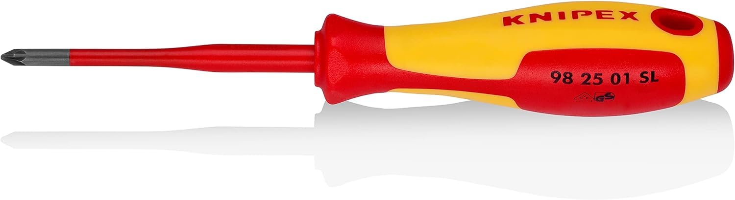 KNIPEX Schraubendreher (Slim) für Kreuzschlitzschrauben Pozidrivisolierender Mehrkomponenten-Griff, VDE-geprüft 187 mm, 98 25 01 SL