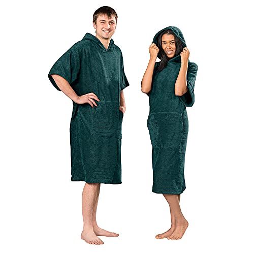 Lanudo® Surf Bade Poncho mit Kapuze | Unisex | 100% Baumwolle, Sanitized® | Bademantel/Umziehhilfe L/XL Petrol Cover