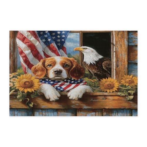 Rompecabezas de Charles Spaniel de 1000 piezas en madera para adultos y decoración patriótica