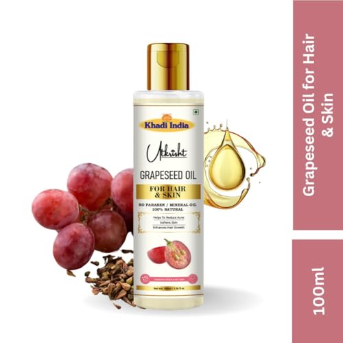 Image of Khadi Grapeseed Oil For Skin & Hair 100ml | Pure & Natural Oil for Hair Growth & Nourishing Skin Care | Non Sticky, Paraben, Mineral Oil Free | For All Hair Types | Daily Use for Men & Women
