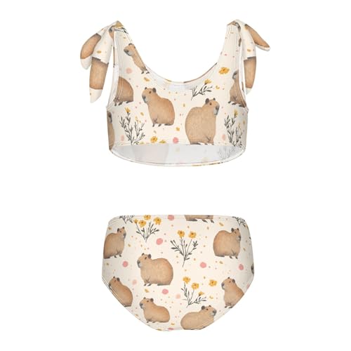Wusikd Capybaras Girls Swimsuits Two Piece Beige Swimwear Bikini Set for for Girls Size 3T2