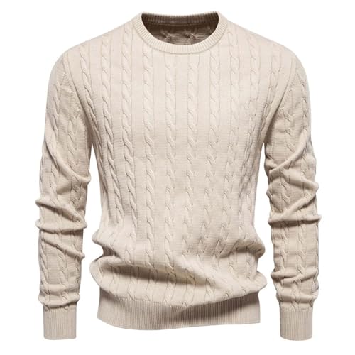 Men's Crewneck Cable Knit Sweater Fall Winter Slim Fit Lightweight Twist Patterned Knitted Pullover Sweaters Knitwear