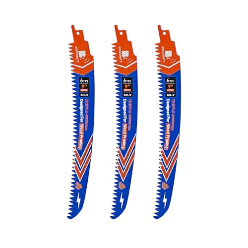 Image of Japanese Teeth Reciprocating Saw Blades 9 inch 3PCS - Curved Edge Wood Pruning Saw Blades 6TPI for Tree Trimming,Wood Cutting,Cr-V Sabre Saw Pruning Blade