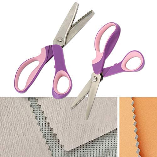 Pinking Shears Scissors For Fabric, 2-Piece Bundle Of Zig Zag Scissors & Scalloped Pinking Shears | 100% Stainless Steel Sewing Pinking Shears For Fabric Cutting, Ideal Craft Scissors Decorative Edge #TOP7
