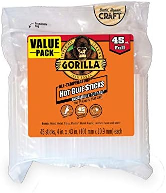Gorilla Hot Glue Sticks, Full Size, 4" Long x .43" Diameter, 45 Count, Clear, (Pack of 1)