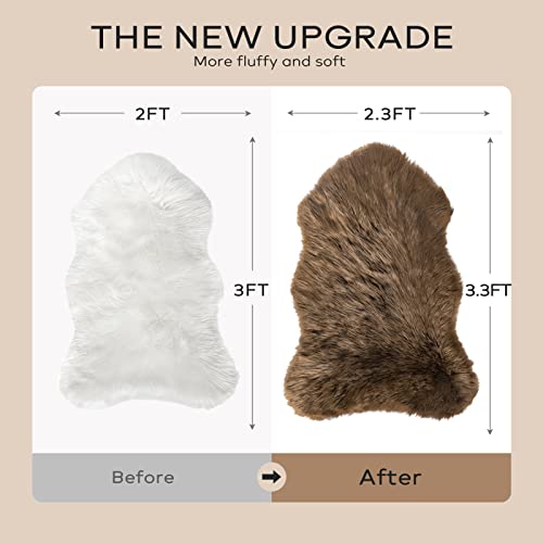 Ashler Faux Fur Rug, Fluffy Shaggy Area Rug Ultra Soft 2.3 X 3.3 Feet Sheepskin Fur Rug, Dark Coffee Fuzzy Rug Machine Washable Shag Rug, Nursery Decor Throw Rugs For Bedroom, Kids Room, Living Room #TOP3