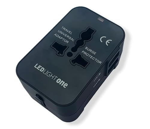 Led Light One Adaptador Enchufe De Viaje Universal Enchufe Adaptador Internacional con Dos Puertos USB para Japón China Canadá USA EU UK AU Acerca De 150 Países para Navidad (Negro)