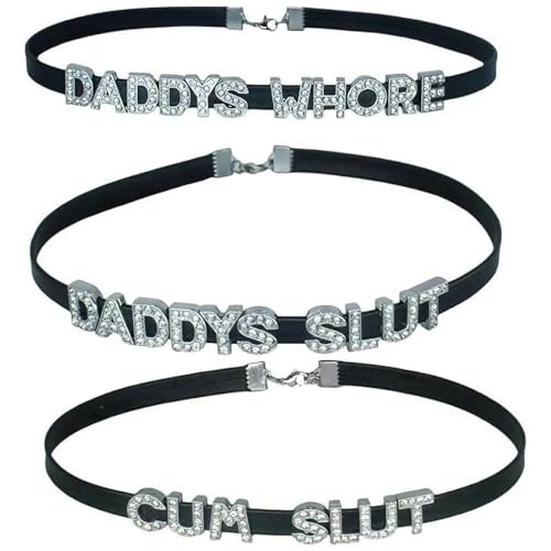 Rhomba 3 Pcs Black Daddy Lingerie Choker Necklaces for Women, Sexy Adult Collars Chokers for Couples, Cosplay Fun Game Accessories Jewelry for Valentine's Day Date