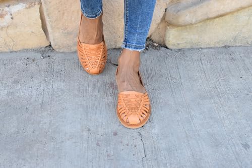 Macarena Collection Sandals women Huarache Sandal Colorful Leather Mexican Style Color Tan 1243