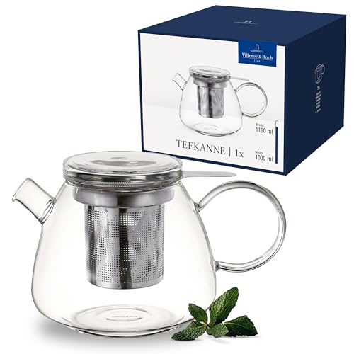 Villeroy & Boch - Artesano Hot&Cold Beverages Teekanne transparent, Spülmaschinenfest, Mikrowellensicher, Kaffeekanne für Kalt- und Heißgetränke, Kanne 1 Liter Füllmenge, Borosilikatglas