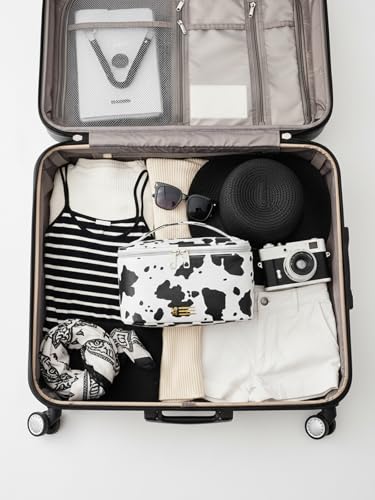 KITENROM Makeup Bag Portable Travel Cosmetic Bag with Brush Holder，Waterproof Make Up Bag For Women with Handle Print Cow — view 2