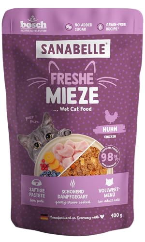Sanabelle Freshe Mieze - Pollo | Bolsa de 100 g Totalmente reciclable | Comida húmeda al Vapor para Gatos | Comida para Gatos como recién cocinada | Una Marca de Alimentos para Mascotas Bosch