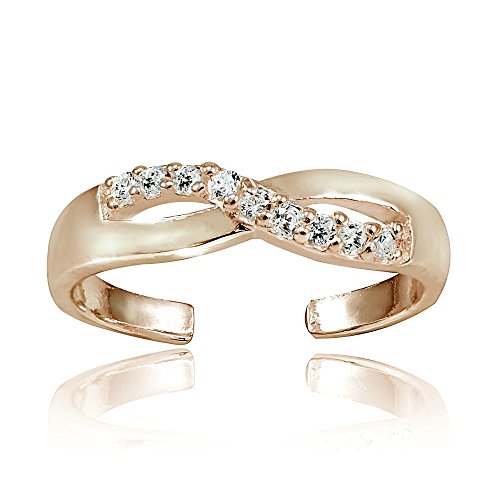 Hoops & Loops Sterling Silver Flash Plated Rose Gold Cubic Zirconia Infinity Toe Ring.