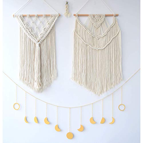 Macrame Wall Hanging Pack Of 2 with FREE Moon Wall Decor and Macrame Keychain | Boho Decor | Wall Decor | Boho Wall Decor | Bedroom Wall Decor | Room Decor | Wall Art | US Brand