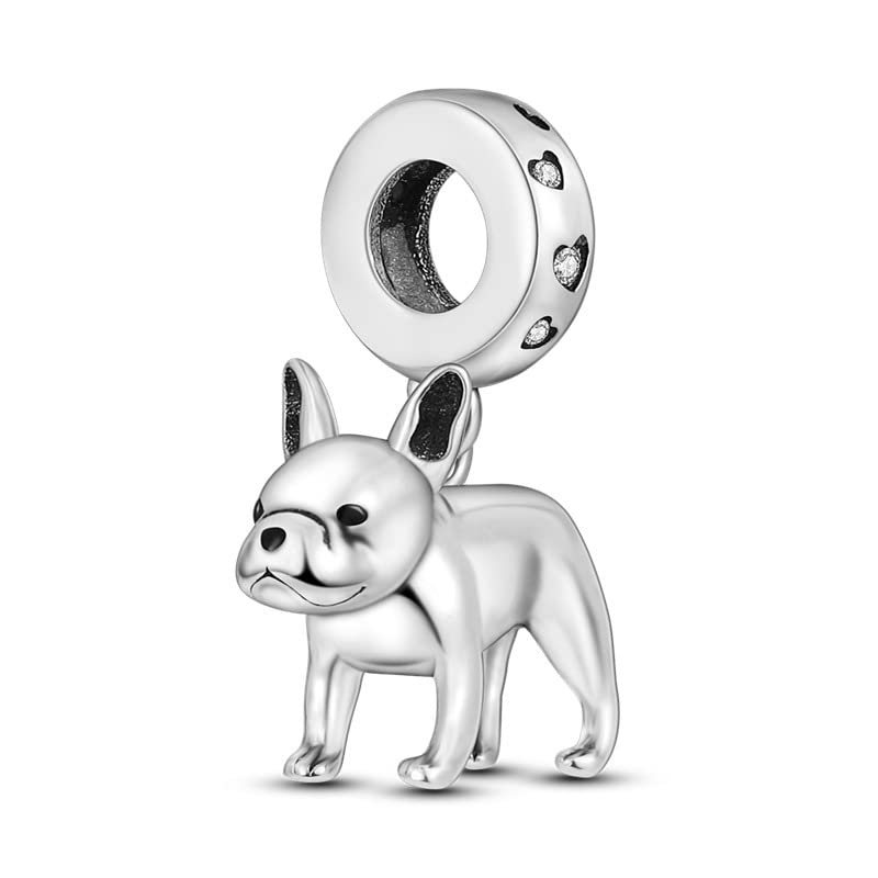 Ciondolo a forma di bulldog, cucciolo di cane francese, in argento Sterling 925, compatibile con braccialetti Pandora