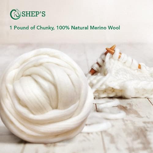 Chunky Yarn 13 lb. Natural White Merino Wool Roving Fiber for Chunky Knit Blanket | Wool Roving & Soft 23 Micron Fiber for Arm Knitting | Perfect for Giant Yarn and Crafts