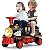 ANPABO 2-Seater Ride On Train Trackless, 12V Kids Car with Height-Adjustable Seat, Extra Storage, Headlight, Train Whistle & Music, Electric Car for Kids 3+ (Carriage Not Included), Red