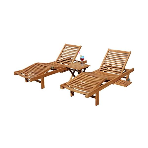 ALEOS Teak Sonnenliegen JAV-Cozy 2er-Set mit Tisch