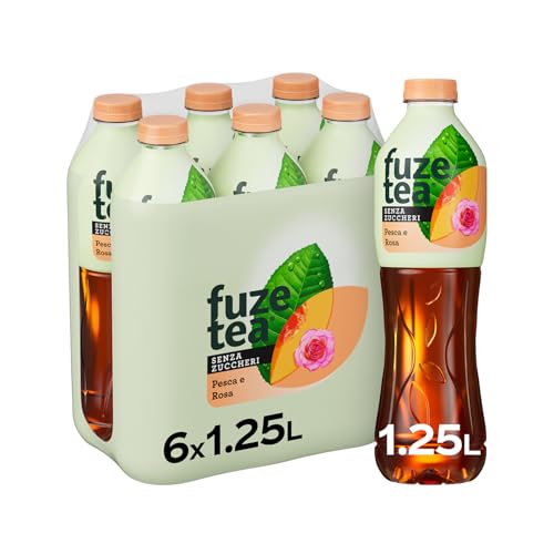 Fuze Tea, Bevanda Rinfrescante Analcolica di Té al Gusto Pesca e Rosa, Senza Zuccheri - 6 Bottiglie da 1.25 ml