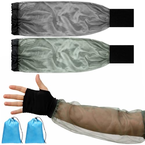 Mepase 2 Pairs of Adjustable Mosquito Arm Sleeves with 2 Carry Bags - Insect Shields for Camping, Hiking, Fishing, and Gardening