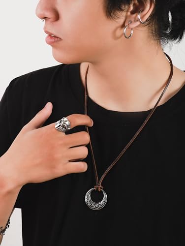 HAQUIL Viking Silver Celtic Knot Round Pendant Necklace Chain Included, Jewelry for Men Women4