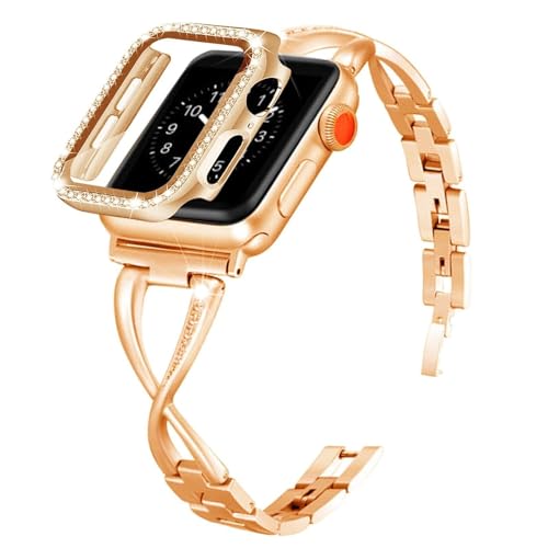Bracelet or rose iWatch 45mm femme avec protection métal strass