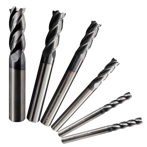 Image of 6 Pcs 1/8" 3/16" 1/4" 5/16" 3/8" Carbide Square End Mill Set, 4 -Flute TIALN Coated CNC Mill Bits for Steel, End Mills for Precision Milling Tasks