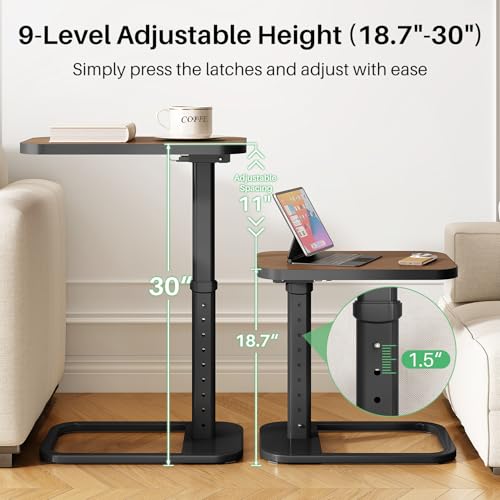 Image of Kitstorack Upgraded TV Tray Table with Panel Lock, 90 Flip-Over Design & Adjustable Height, Sofa Arm Side Table for Eating, Laptop, Couch, Bed, or Small Spaces, Espresso