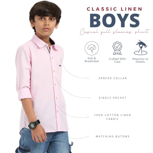 Image of ROCKET SCIENCE Boys Single Pocket Shirt | Regular Fit, Spread Collar, Full Sleeves, 100% Cotton Linen Fabric Royal Blue